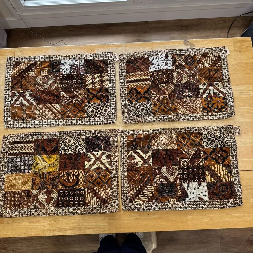Java Batik Parang Patchwork Indonesia Table Placemats Reversible Lot of 4 RARE